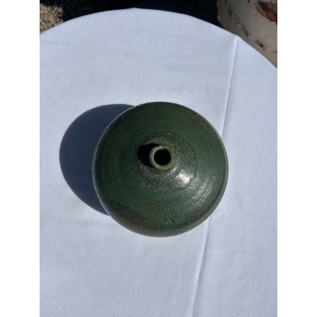 Mid 20th Century Vintage Signed Green Studio Pottery Vessel For Sale - Image 5 of 11