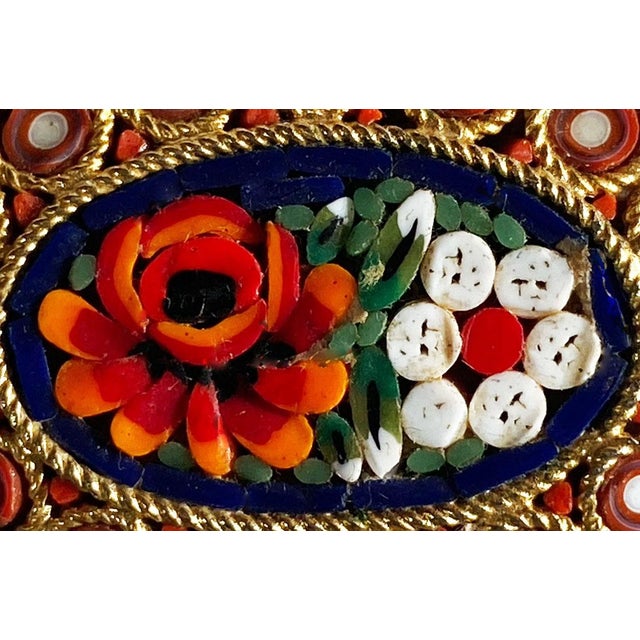 Italian Vintage Italian Micro Mosaic Flower Gold Tone Pin Brooch Oval For Sale - Image 3 of 5