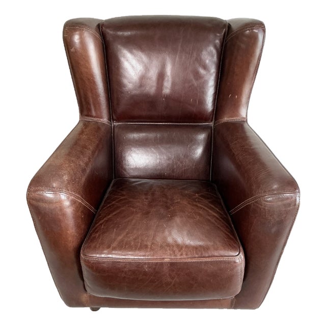 1990s Baxter Italian Brown Leather Club Armchair – Modern Sculptural Lounge Chair For Sale