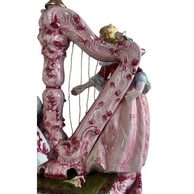 Large Mid-Century D. Poloniato Capodimonte Porcelain Table Lamp Courting Couple Harp For Sale - Image 14 of 18