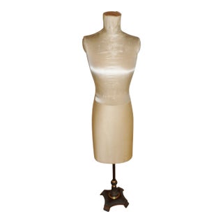 Antique Mannequin French Rare Victorian Very Ornate Bronze Base & Silk Torso For Sale
