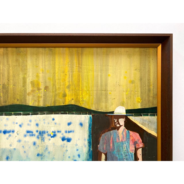 Paul Bowen Vintage 1990's Provincetown Modernist " Untitled Blue Trees " Original Signed Framed Mixed Media Painting For Sale - Image 12 of 18
