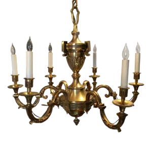 Gilt Bronze Louis XVI 6 Light Chandelier by Maison Lucien Gau