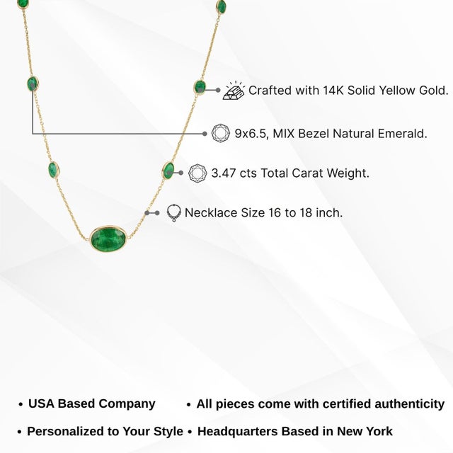VRJewels 3.47 Carats Zambian Emeralds Chic Byzantine Necklace in 14k Yellow Gold For Sale - Image 12 of 17