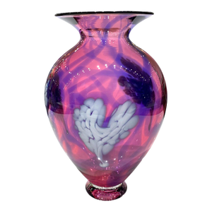 David Lindsay Art Glass Vase Hearts Pink Purple California Decor Nourot Student