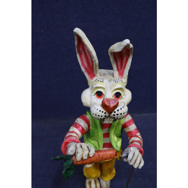 Folk Art 1950s Hand-Painted Folk Art Rabbit Figure With Carrot For Sale - Image 3 of 13