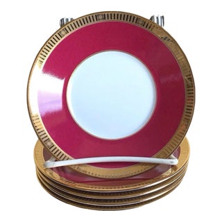 Late 19th Century Bernardaud Limoges France Madison Carmin Round Bread Butter Plates - Set of 5 For Sale