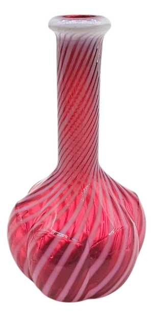 Fenton Cranberry & White Striped Optic Glass Barber Bottle Vase – Vintage Handblown Art