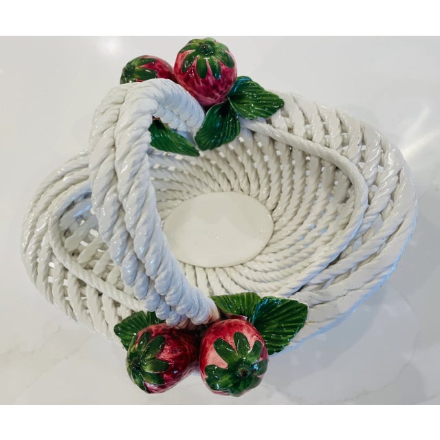 Majolica Basket - Italian Ceramic White Woven Pottery Basket For Sale - Image 9 of 12
