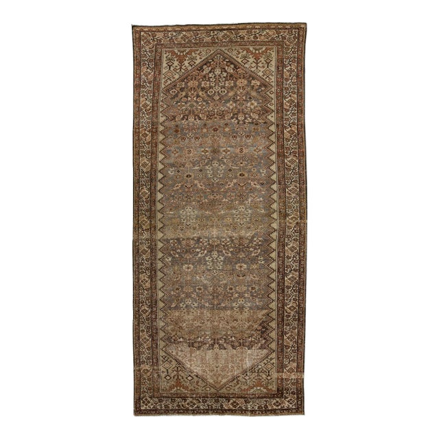 1900s Antique Persian Malayer Handmade Brown & Grey Allover Motif Wool Rug For Sale