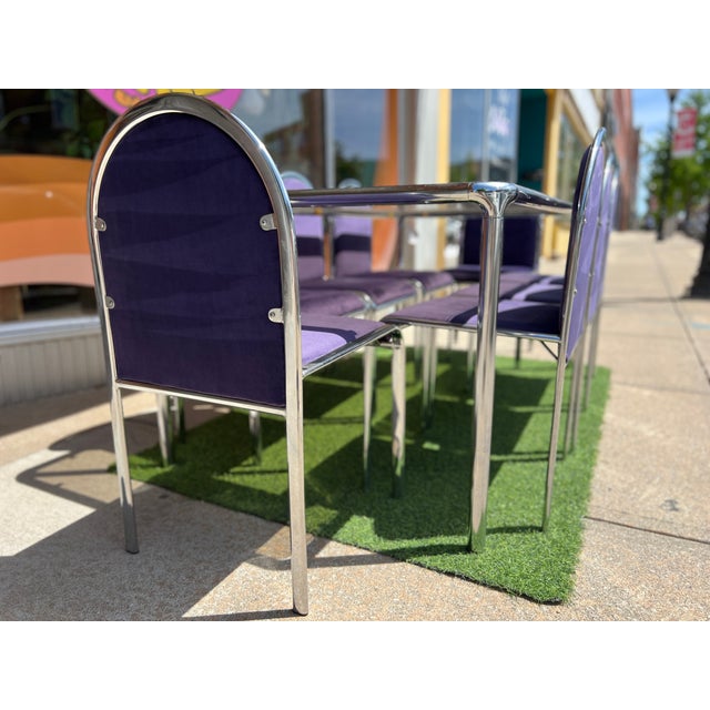 Mid-Century Modern 1970s Postmodern Italian Chrome & Glass Dining Table + 8 Chairs For Sale - Image 3 of 16