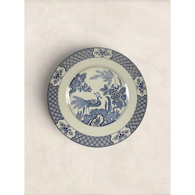 Antique English Wood & Sons "Yuan" Blue & White Transferware Dinner Plates, Set of 5 For Sale - Image 12 of 16