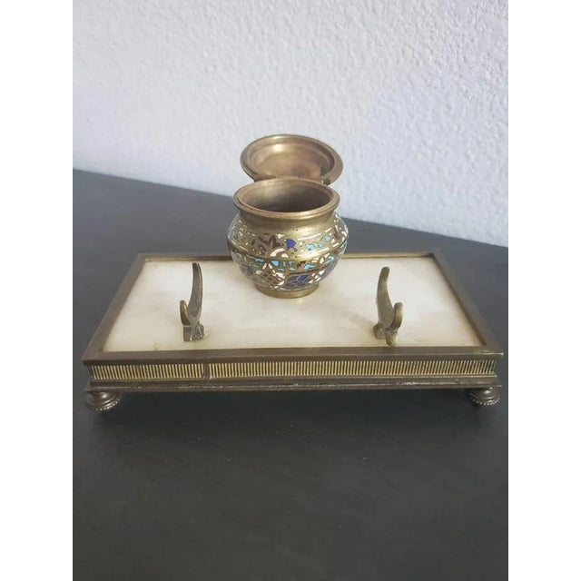 Metal 19th Century French Napoleon III Period Champleve Enameled Inkwell For Sale - Image 7 of 11