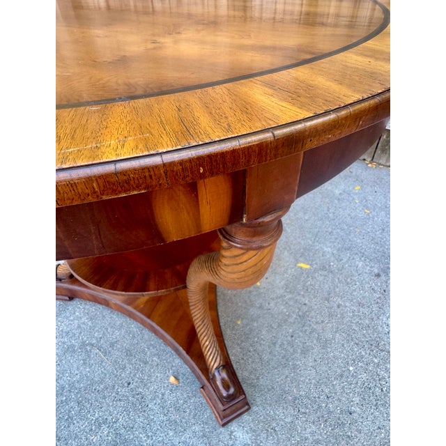 Alfonso Marina Neoclassical Empire-Style Round Center Table, Baroque Twist Legs, Burl Veneer Top, Alfonso Marina, Mexico City For Sale - Image 4 of 7
