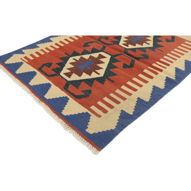 Vintage Persian Shiraz Kilim Rug with Tribal Style 02'11 x 03'09. Full of tiny details and a bold expressive design...
