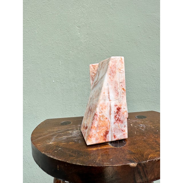 Vintage Rose Pink Marble Wedge Bookends, a Pair — Mid-Century Modern Decor For Sale - Image 4 of 8