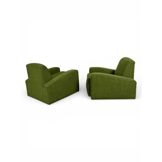 1930s Pair Art Deco Club Chairs - France Circa 1930s - Green Velvet Speed Armchairs For Sale - Image 5 of 10