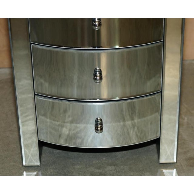 Bow Fronted Mirrored Glass Chest of Drawers with Side Tables, Set of 2 For Sale - Image 16 of 18