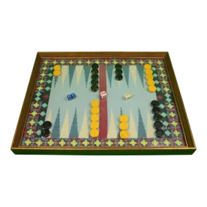 Late 20th Century Hand-Petit Needlepoint Backgammon Board With Chips & Dice