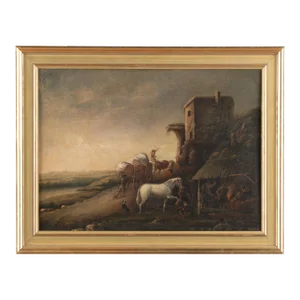 Original Oil on Board Painting of Italian Village, Italy Circa 1800-20