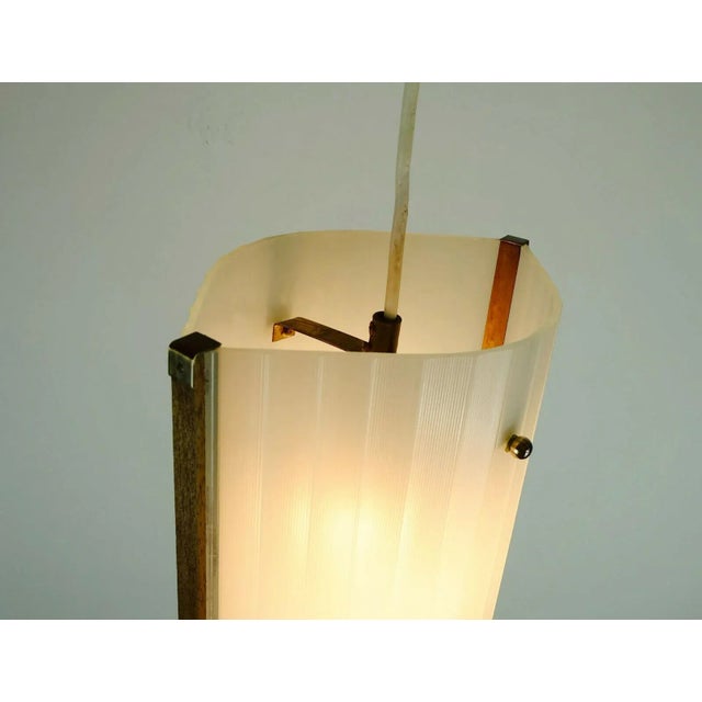 Mid-Century Modern Danish Modern Teak Opal Glass Brass Hanging Lamp For Sale - Image 9 of 11