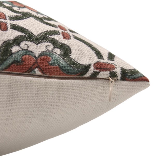 Art Deco Fabdivine Handmade Block Printed Cushion Cover 18x18 Inch Off-White Linen-Hridyavan For Sale - Image 3 of 4