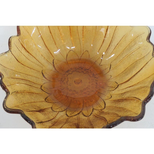 1970s Indiana Glass Co Amber Carnival Glass Sunflower Bowl Scalloped Petal Rim 5017b For Sale - Image 5 of 11