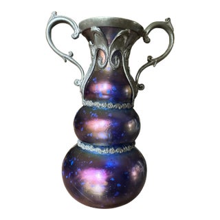 Art Nouveau Bohemian Jugendstil Silver Inclusions Glass Vase For Sale