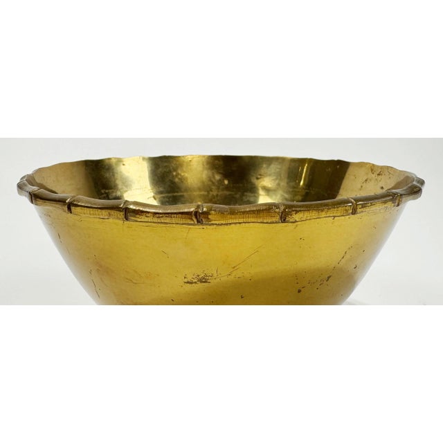 Chinoiserie Vintage Brass Pedestal Bowl W/ Faux Bamboo Rim For Sale - Image 3 of 8