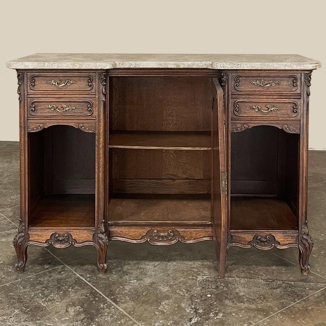 Antique French Louis XV Display Buffet With Travertine Top For Sale - Image 9 of 18