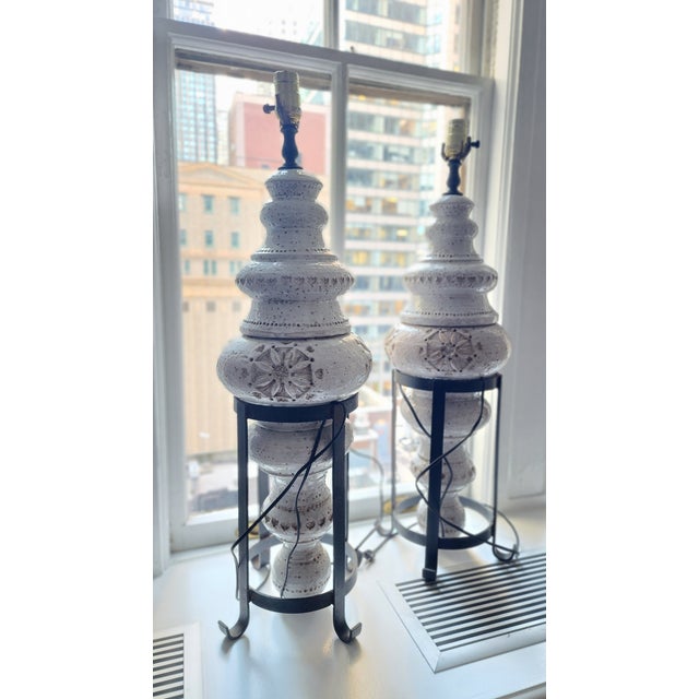 Pair of 1960s Ceramic Lamps on Stands in the Style of Bitossi For Sale - Image 11 of 11