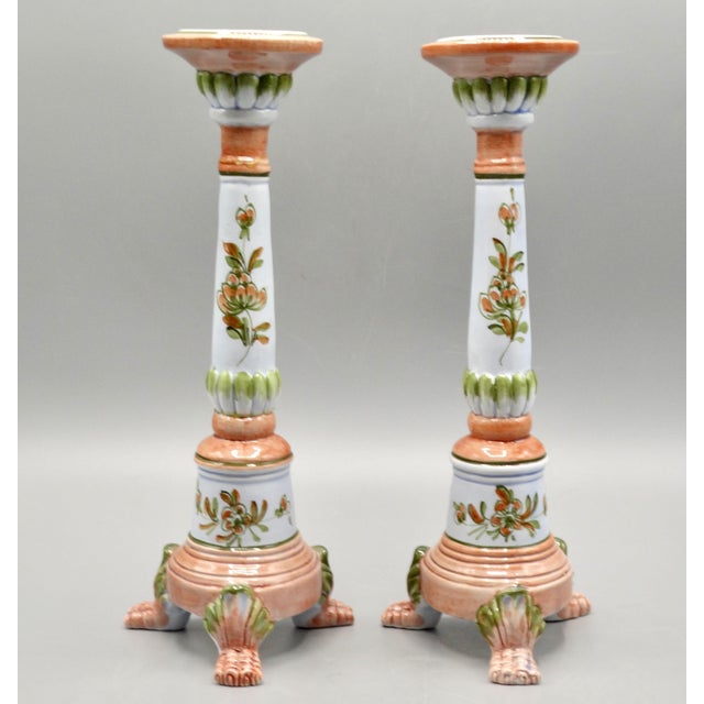 Glazes Italian Candlesticks With Paw Feet, a Pair For Sale - Image 4 of 10