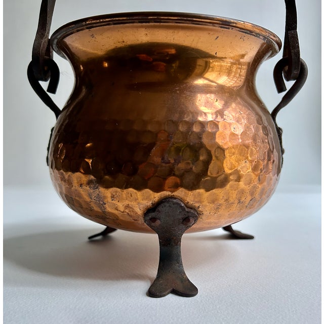 Iron Footed & Handled Hand Hammered Copper Pot, C. 1970's For Sale - Image 14 of 17