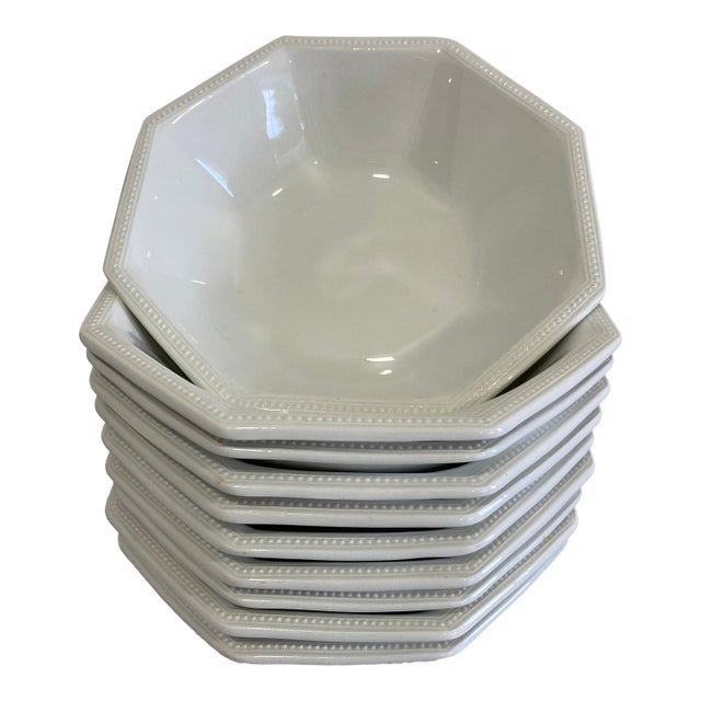 Late 20th Century Johnson Brothers England White Ironstone Octagonal Bowls – Set of 10 For Sale