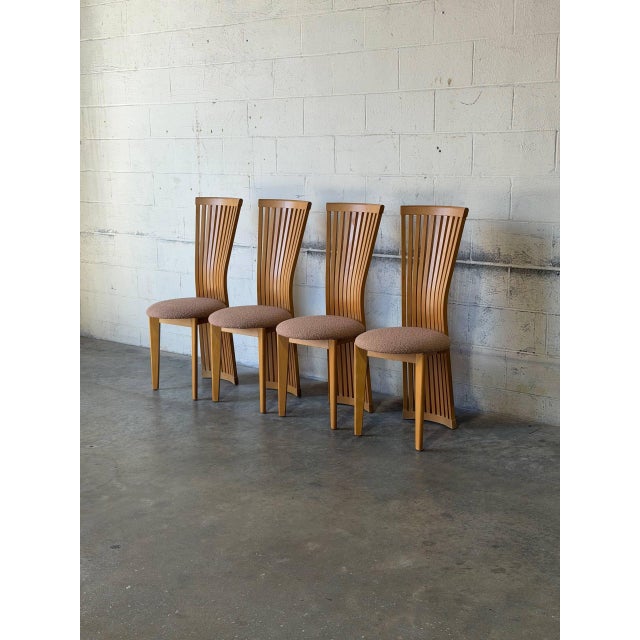 Textile Highback Slat Dining Chairs Set of 4 New Upholstery Vintage Mid-Century Modern 1970s For Sale - Image 7 of 11