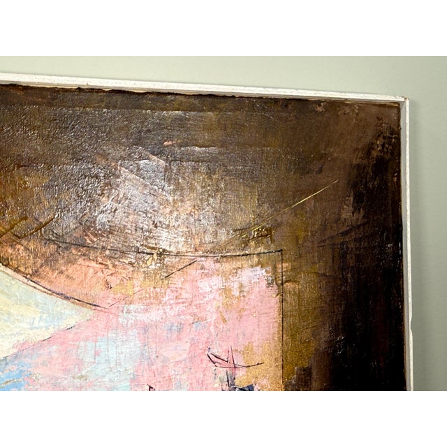 Textile Mid Century Modern Juan R. Noguez Expressionist Oil on Canvas Flower Market Scene With Figures For Sale - Image 7 of 11