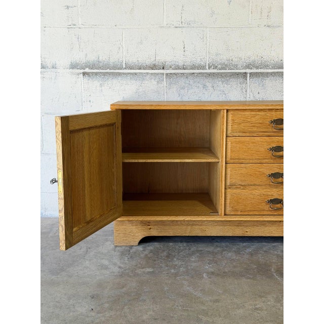 Wood Oak Low Sideboard Credenza With Four Drawers and Two Doors Danish Mid-Century Modern 1970s For Sale - Image 7 of 12
