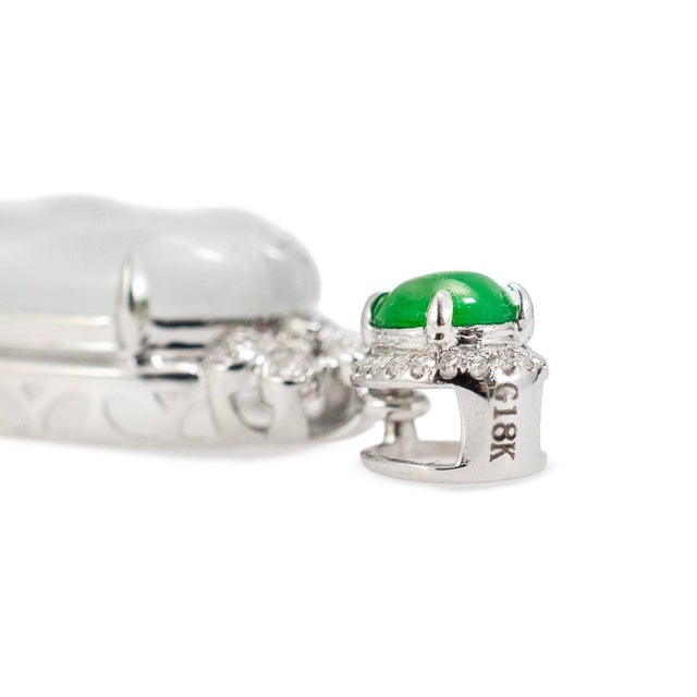 18k White Gold 8.15ct Blue Glutinous Jadeite Jade Diamond Double Drop Pendant For Sale - Image 4 of 8