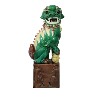 Vintage Tall Chinese Porcelain Foo Dog "Famille Jaune Et Verte"