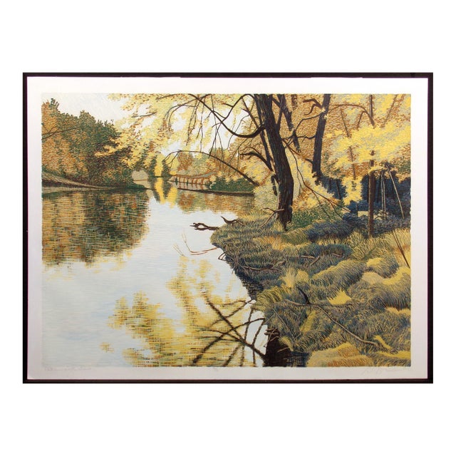Gordon Mortensen "Autumn on the Sioux" Hand Signed LTD Ed Woodcut Art 1981 Last1 For Sale