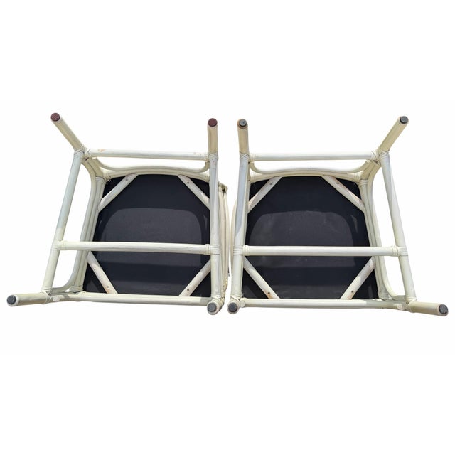 Cream Vintage Target Back Rattan Armchairs With Custom Geometric Upholstery For Sale - Image 8 of 11