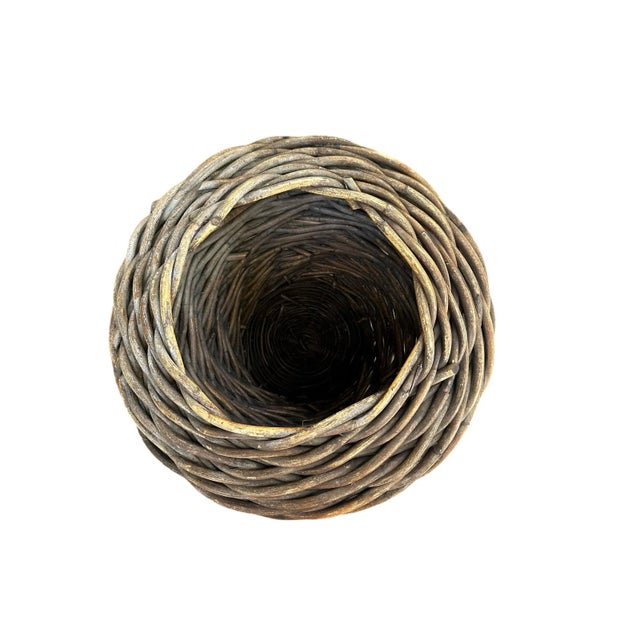 Large Handwoven Rattan Reed Basket Bi Cone For Sale - Image 6 of 12