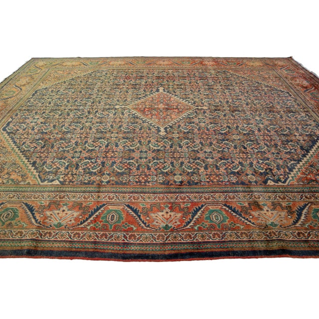 1960s Blue Persian Mahal Handmade Medallion Wool Rug From the 1960s For Sale - Image 5 of 9