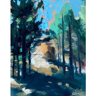 White Ranch Sidebar by Tracy Wall | Oil on Canvas Landscape with trees and a rocky hillside For Sale
