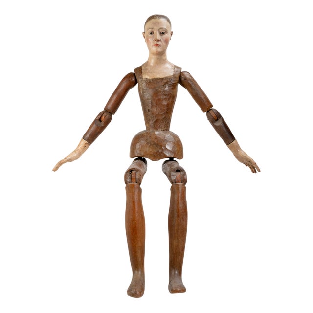 Italiano Ignoto, Jointed Painter's Mannequin, 1790, Wood with Glass Details For Sale