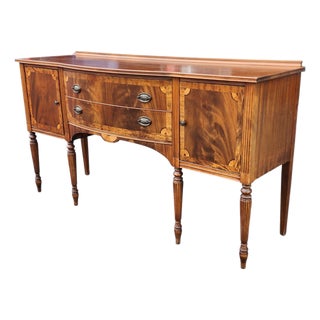 Antique 1930s Banded Mahogany Sheraton Style Dining Room Sideboard For Sale
