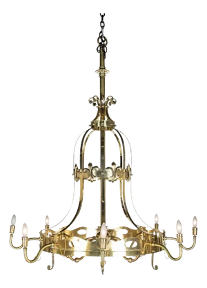 French Brass Eight Light Chandelier With Fleur de Lis, Circa 1920 Large Scale