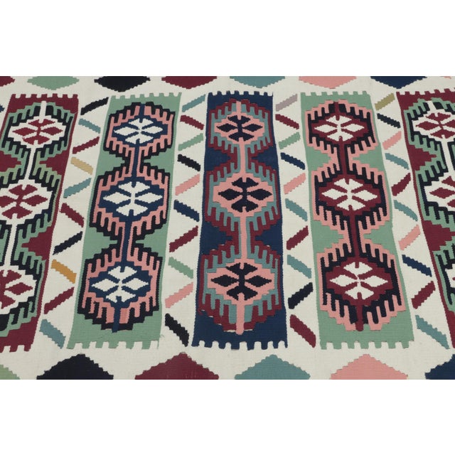 Textile 1960s Scandinavian Style Geometric Design Handmade Oushak Kilim Rug For Sale - Image 7 of 12