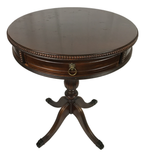 Vintage Mid-Century Regency Mahogany Drum Table With Carved Paw Feet