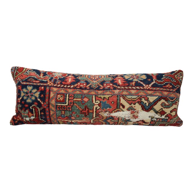Antique Colorful Tribal Persian Heriz Rug Pillow Cover -16'' X 32'' For Sale